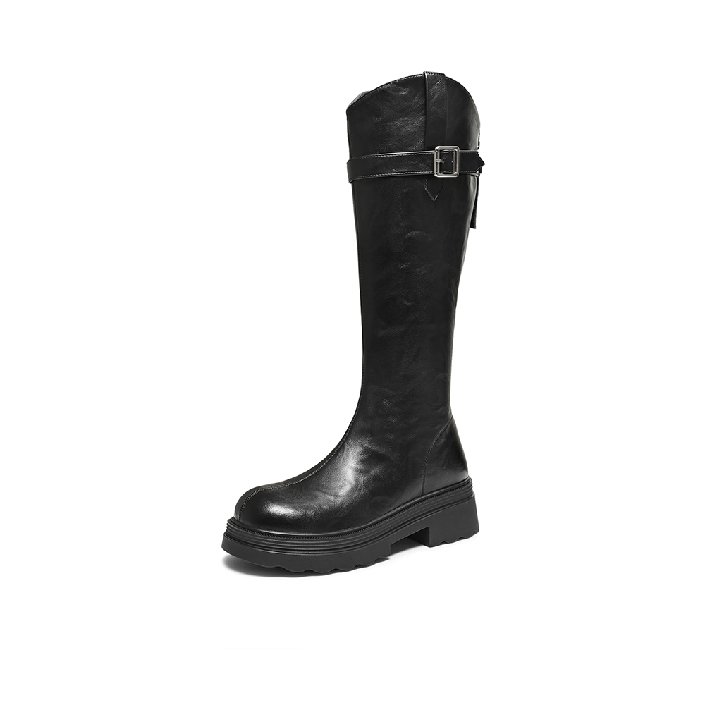 百思图2025冬季新款骑士靴时尚简约街头潮流女长靴BV808DG5