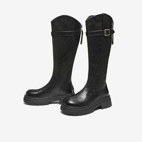 百思图2025冬季新款骑士靴时尚简约街头潮流女长靴BV808DG5