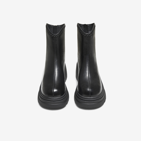 百思图2025冬季新款时装靴时尚简约户外通勤粗跟女中靴BP819DZ5