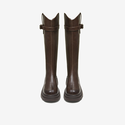 百思图2025冬季新款骑士靴时尚简约街头潮流女长靴BV808DG5