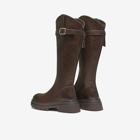 百思图2025冬季新款骑士靴时尚简约街头潮流女长靴BV808DG5