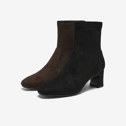 百思图2025冬季新款时装靴时尚简约通勤粗跟女短靴K5089DZ5