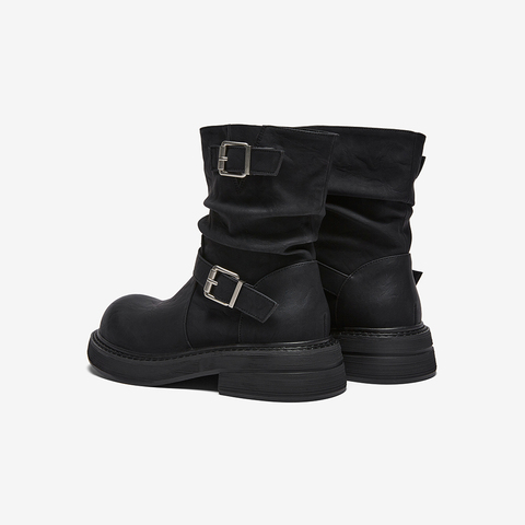 百思图2025冬季新款商场同款堆堆靴西部靴复古女中靴B8198DZ5