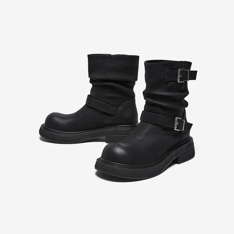 百思图2025冬季新款商场同款堆堆靴西部靴复古女中靴B8198DZ5