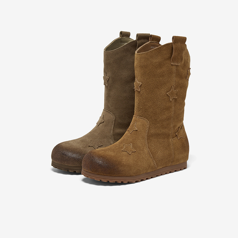 百思图2025冬季新款商场同款西部靴时尚户外简约女中靴W0731DZ5