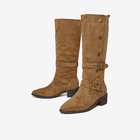 百思图2025冬季新款西部靴时尚复古潮流粗跟女长靴BP035DG5