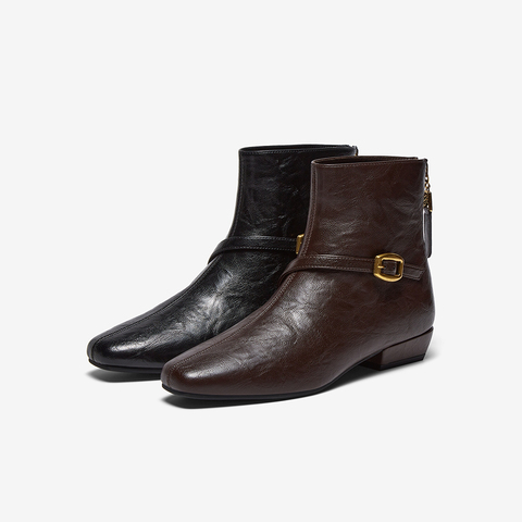 百思图2025冬季新款商场同款时装靴时尚通勤粗跟女短靴靴F3051DD5