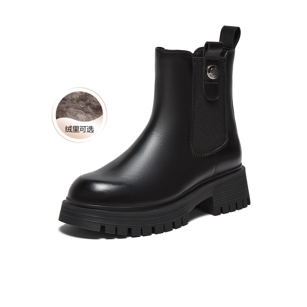 百思图2025冬季新款商场同款切尔西靴时尚潮流女短靴ULW04DD5
