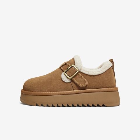 百思图2025冬季新款毛毛鞋时尚休闲加绒厚底女鞋N8079DM5