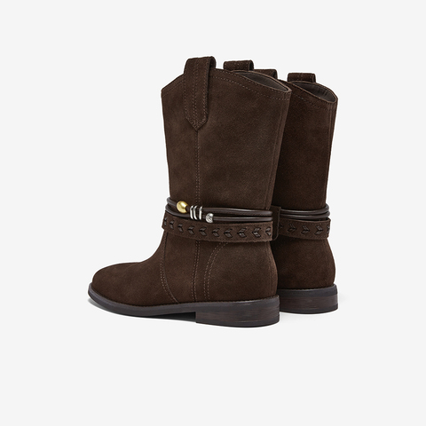 百思图2025冬季新款商场同款西部靴复古牛仔女中靴E5651DZ5