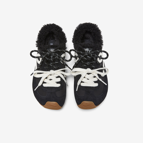 百思图2025冬季新德训鞋时尚潮流街头运动加绒女休闲鞋D3826DM5