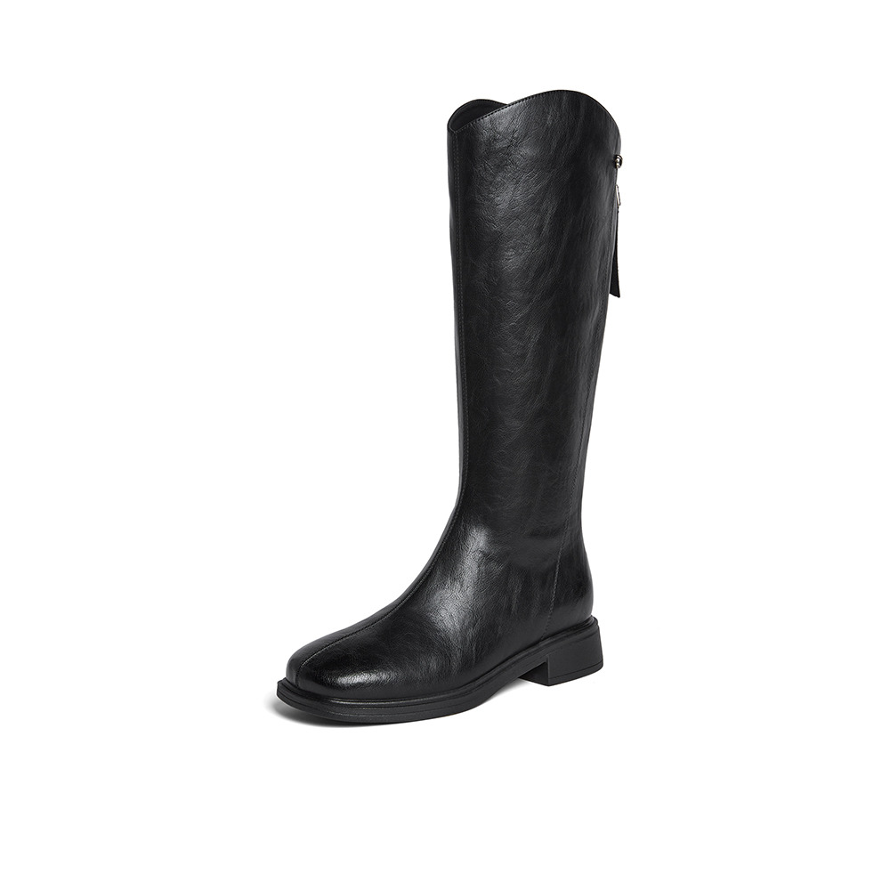 百思图2025冬季新款商场同款骑士靴时尚简约粗跟女长靴F2132DC5