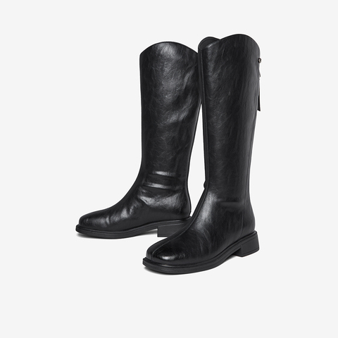 百思图2025冬季新款商场同款骑士靴时尚简约粗跟女长靴F2132DC5