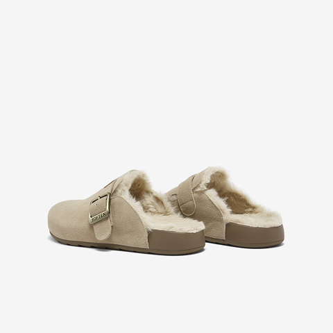 百思图2025冬季新款勃肯鞋时尚复古休闲加绒保暖女拖鞋D3788DH5