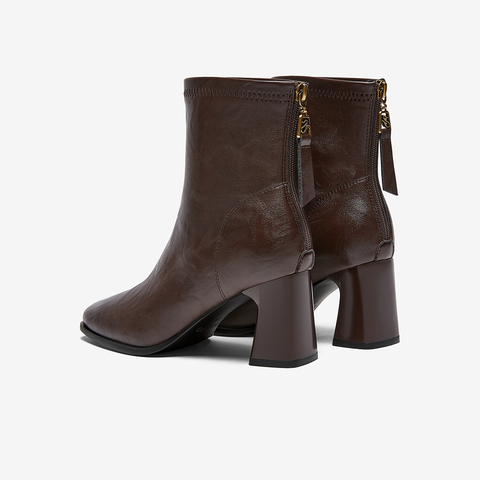 百思图2025冬季新款商场同款时装靴时尚通勤粗跟女短靴F5217DD5