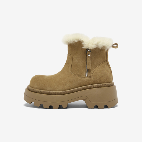 百思图2025冬季新款商场同款雪地靴时尚休闲户外女短靴E5603DD5