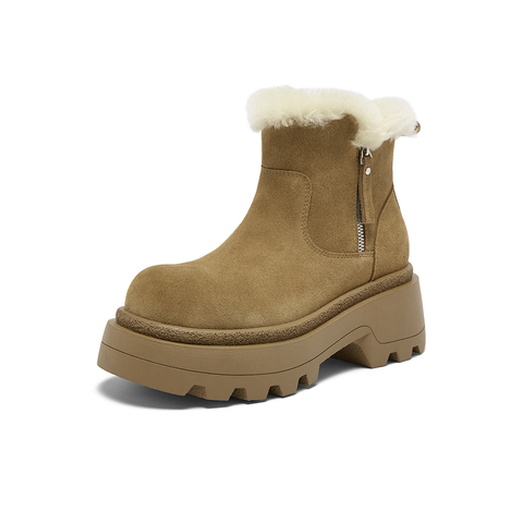 百思图2025冬季新款商场同款雪地靴时尚休闲户外女短靴E5603DD5