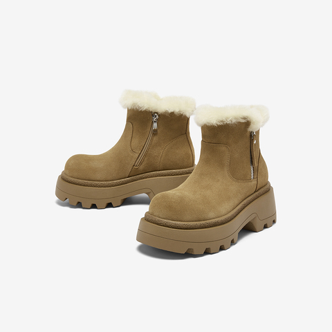 百思图2025冬季新款商场同款雪地靴时尚休闲户外女短靴E5603DD5