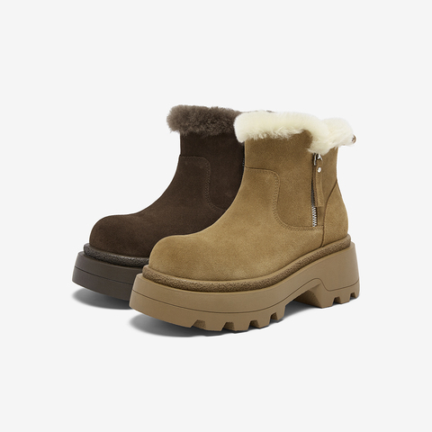 百思图2025冬季新款商场同款雪地靴时尚休闲户外女短靴E5603DD5