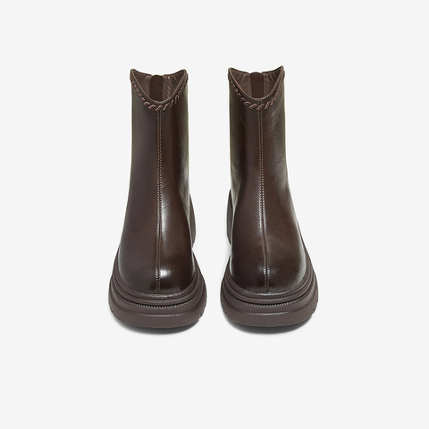 百思图2025冬季新款时装靴时尚简约户外通勤粗跟女中靴BP819DZ5