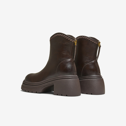 百思图2025冬季新款时装靴时尚简约户外通勤粗跟女中靴BP819DZ5