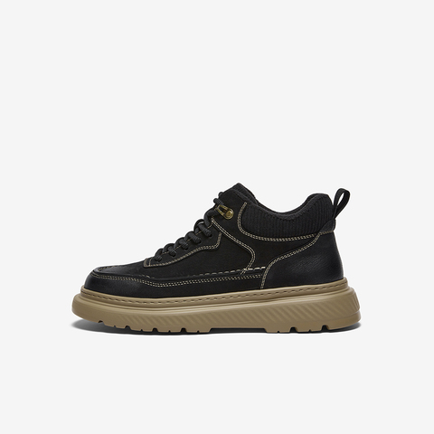 百思图2025冬季新款商场同款马丁靴户外运动加绒男短靴W9061DD5