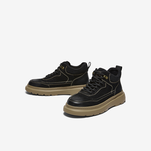 百思图2025冬季新款商场同款马丁靴户外运动加绒男短靴W9061DD5