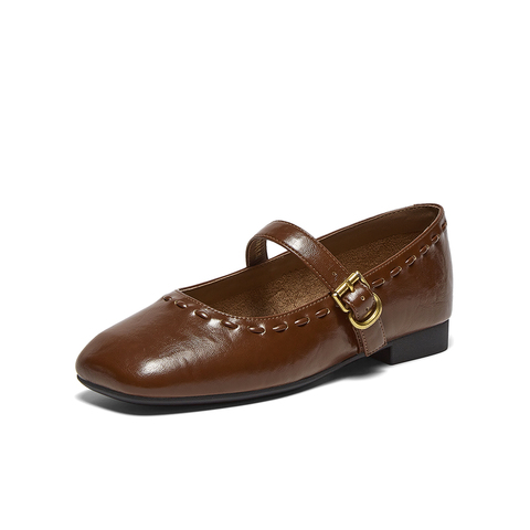 百思图2025秋季新款玛丽珍鞋时尚简约复古方头浅口女单鞋F0111CQ5