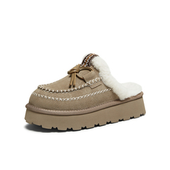 百思图2025冬季新款毛毛鞋时尚户外休闲厚底加绒女拖鞋L0328DH5