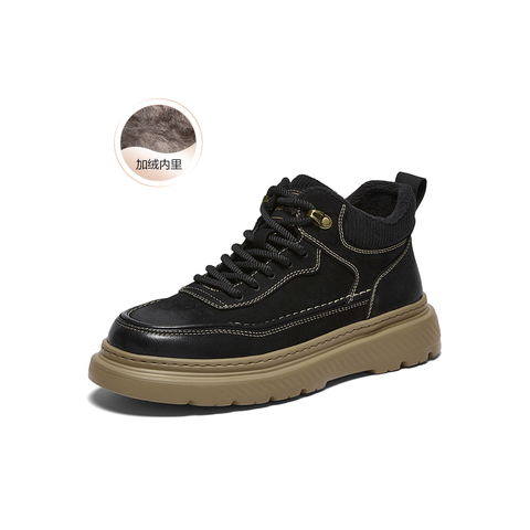 百思图2025冬季新款商场同款马丁靴户外运动加绒男短靴W9061DD5