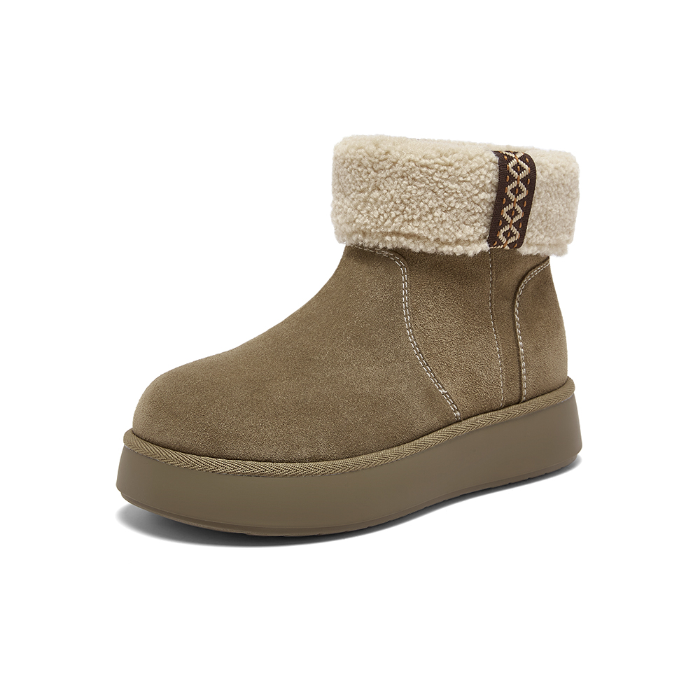 百思图2025冬季新款雪地靴简约户外休闲保暖女短靴F1071DD5