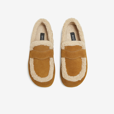 百思图2025冬季新款勃肯鞋时尚复古休闲加绒保暖女单鞋D3505DM5