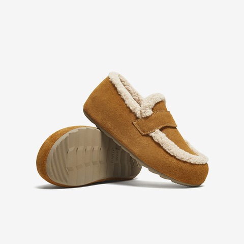 百思图2025冬季新款勃肯鞋时尚复古休闲加绒保暖女单鞋D3505DM5