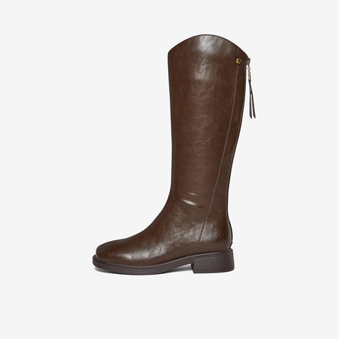 百思图2025冬季新款商场同款骑士靴时尚简约粗跟女长靴F2132DC5