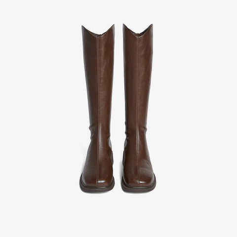 百思图2025冬季新款商场同款骑士靴时尚简约粗跟女长靴F2132DC5