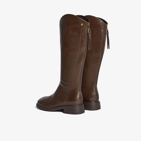 百思图2025冬季新款商场同款骑士靴时尚简约粗跟女长靴F2132DC5