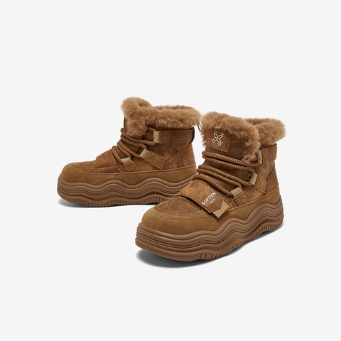 百思图2025冬季新款商场同款雪地靴时尚户外运动女短靴X5878DD5