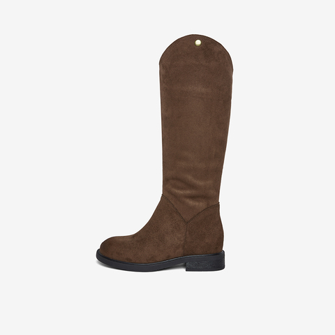 百思图2025冬季新款西部靴时尚潮流复古街头粗跟女长靴W1818DG5