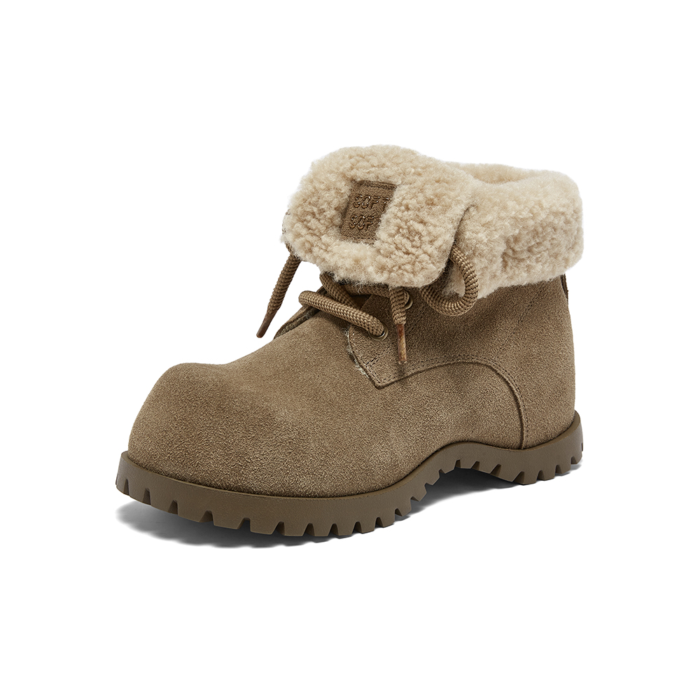 百思图2025冬季新款商场同款雪地靴时髦工装户外女短靴F1151DD5