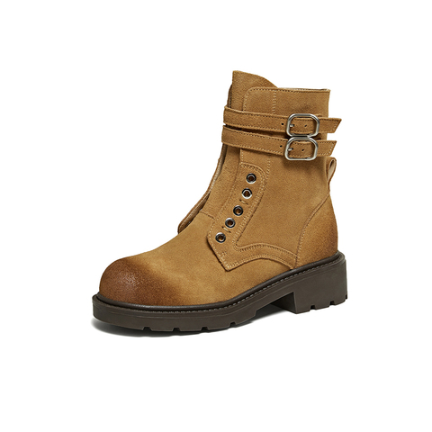 百思图2025冬季新款商场同款马丁靴时尚潮流运动女短靴W3021DD5