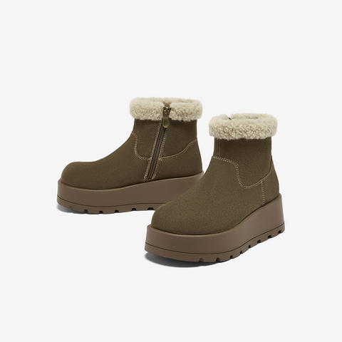 百思图2025冬季新款商场同款雪地靴时尚简约户外女短靴F5102DD5