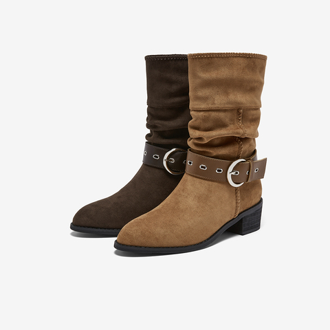 百思图2025冬季新款商场同款西部靴时尚复古潮流女长靴F5312DS5