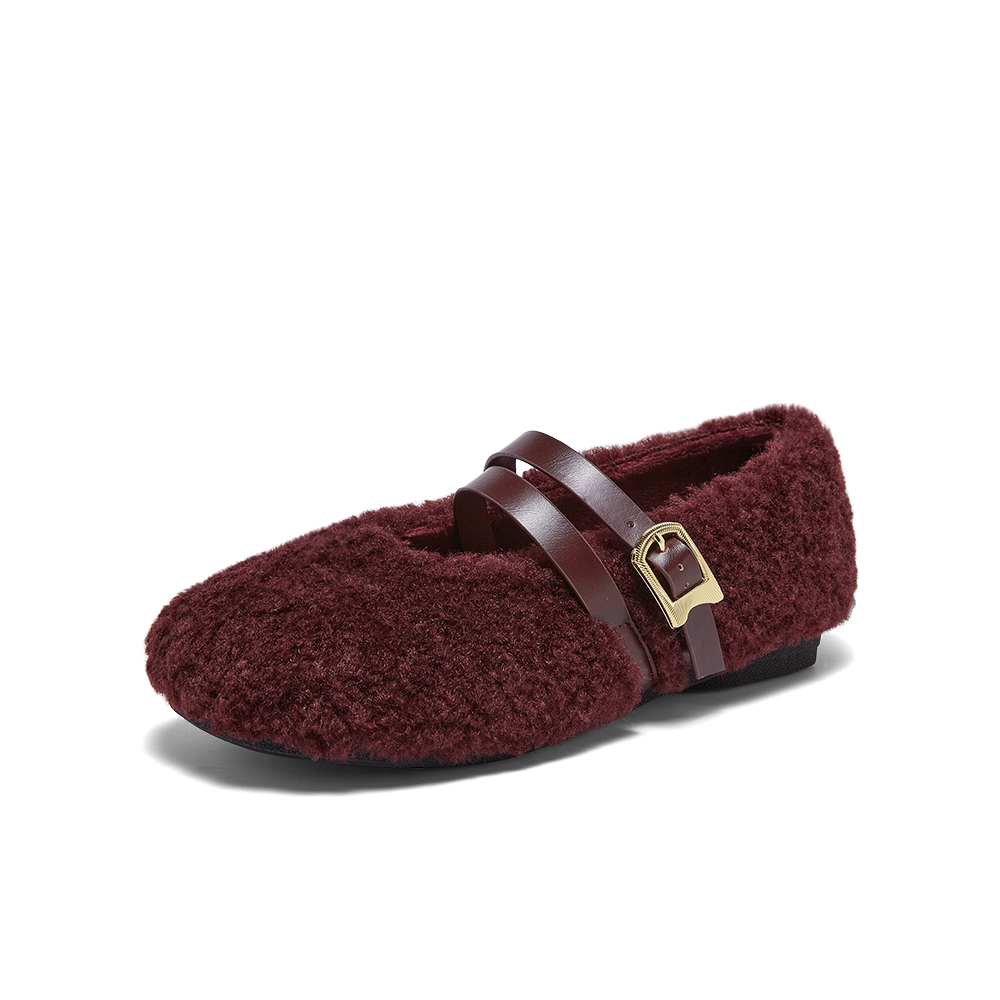 百思图2025冬季新款毛毛鞋时尚简约加绒保暖女单鞋F1812DQ5