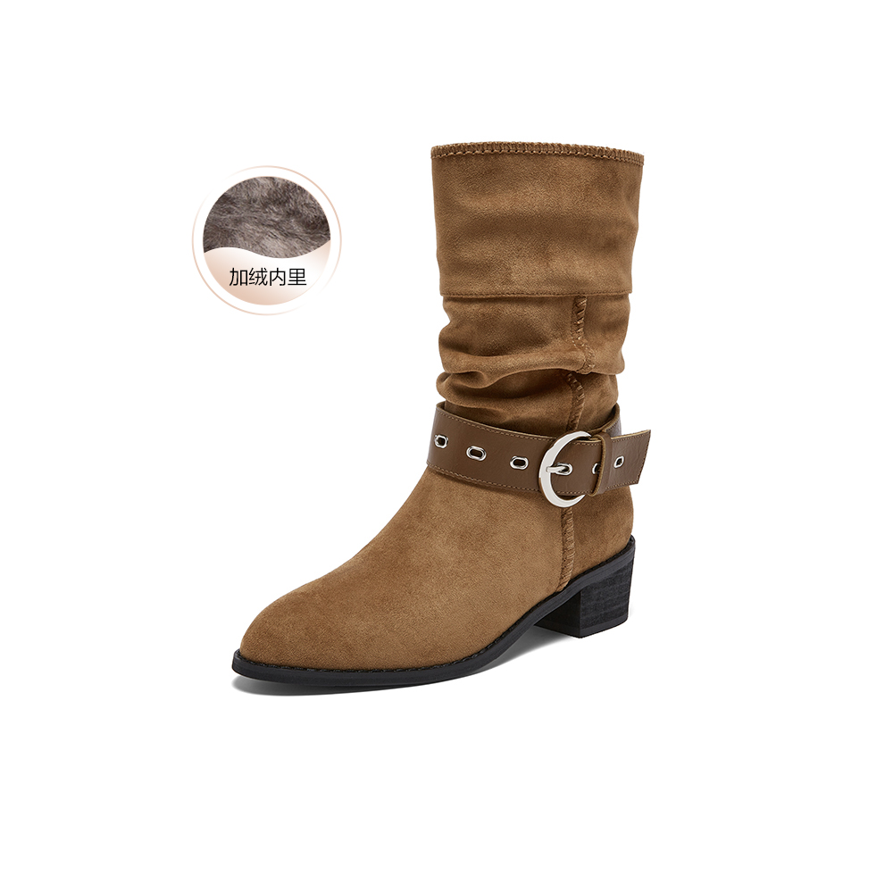 百思图2025冬季新款商场同款西部靴时尚复古潮流女长靴F5312DS5