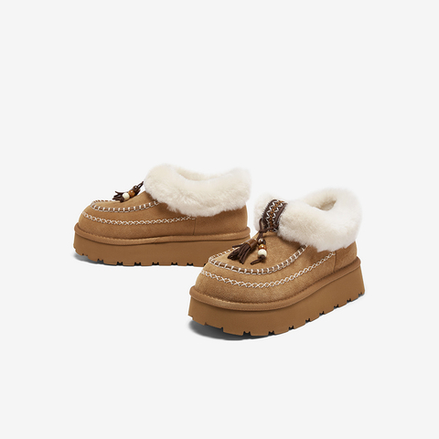 百思图2025冬季新款商场同款雪地靴休闲加绒保暖女短靴L0929DD5