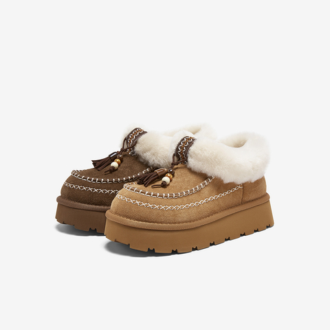 百思图2025冬季新款商场同款雪地靴休闲加绒保暖女短靴L0929DD5