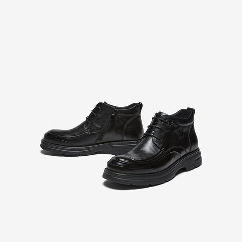 百思图2025冬季新款商场同款时尚粗跟商务男休闲皮鞋60305DD5