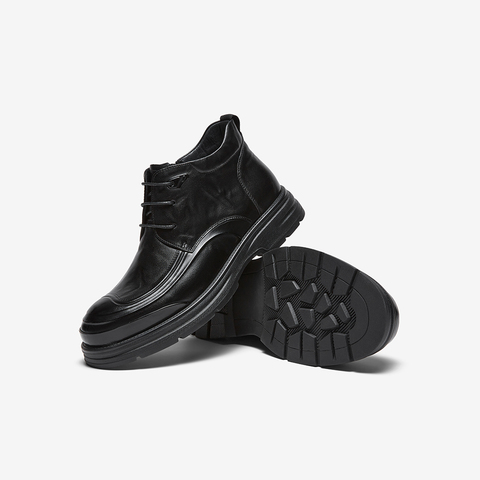 百思图2025冬季新款商场同款时尚粗跟商务男休闲皮鞋60305DD5