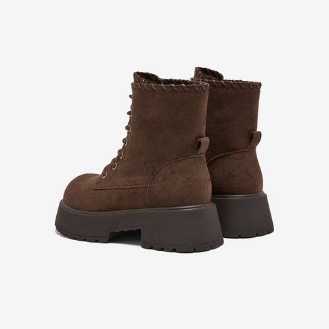 百思图2025冬季新款商场同款马丁靴时尚户外加绒女短靴F1251DZ5