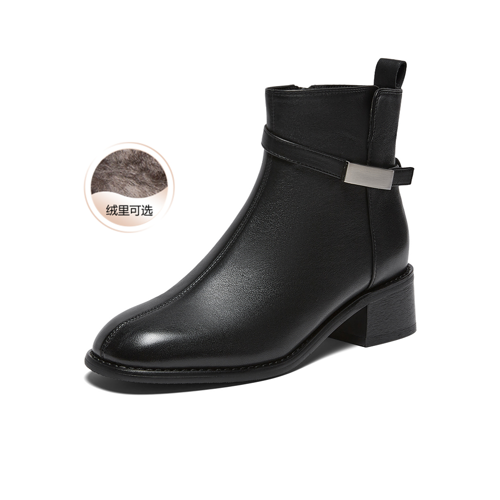 百思图2025冬季新款商场同款休闲靴简约通勤女短靴UYN01DD5